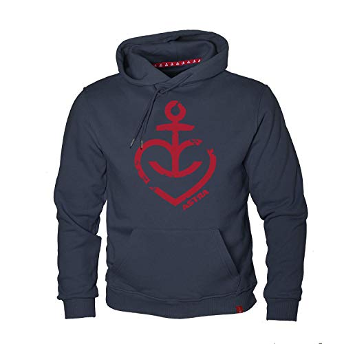 ASTRA Hooded Sweater Herzanker, Cooler Hoodie für Männer und Frauen, Kapuzen-Pulli mit Herzanker-Logo, Unisex, in Navy-Blau mit rotem Aufdruck, Gr. XS von ASTRA