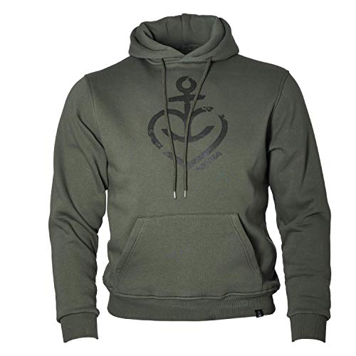 ASTRA Hoodie Herzanker Unisex Größe, Oliv, bequemer Pullover mit Kapuze, Cooler Kapuzen-Pulli mit Aufdruck, für Damen & Herren, Sweater aus St.Pauli (M) von ASTRA