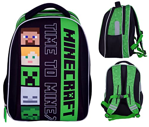 ASTRA Ranzen TORNISTER Schulrucksack MOTIV - Minecraft TIME TO MINE Rucksack Schultasche | licht Rucksack | rucksack jungen schule GAME MINECRAFT kinder von Astra