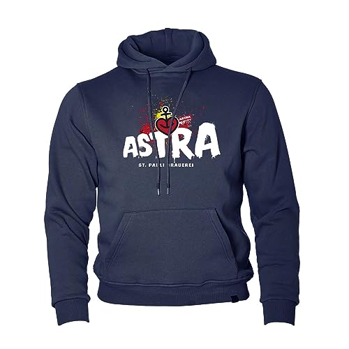 ASTRA St. Pauli Brauerei Hoodie Unisex, Sweater in Navy-Blau, sportlicher Kapuzen-Pullover mit Logo-Print auf Brust & Kapuze, Pulli für Männer & Frauen (as3, Alpha, l, Regular, Regular) von ASTRA