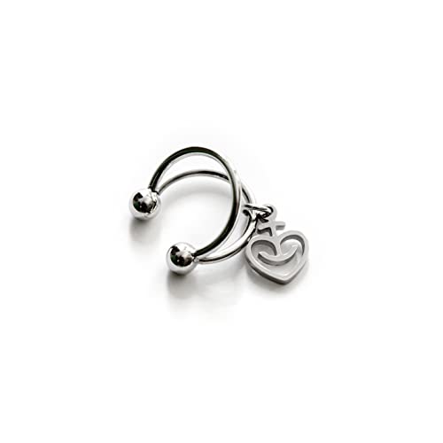 Astra Two Rings Ear Cuff Ohrklemme Ohrstecker mit Herzanker Anhänger aus poliertem Edelstahl (1 Stück) Geschenkidee aus St Pauli von ASTRA