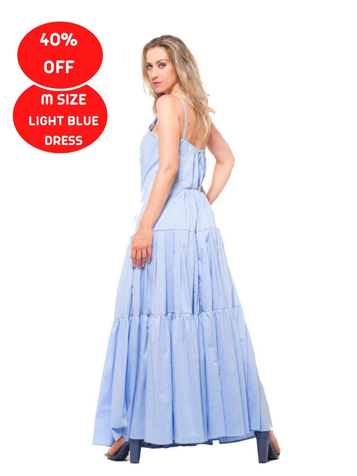 40% Sale, Größe M, Hellblaues Kleid, Maxi Sommerkleid, Exquisites Spaghetti-Trägern Boho Kleidung, Langes Blaues Kleid von ASTRAEAFASHION