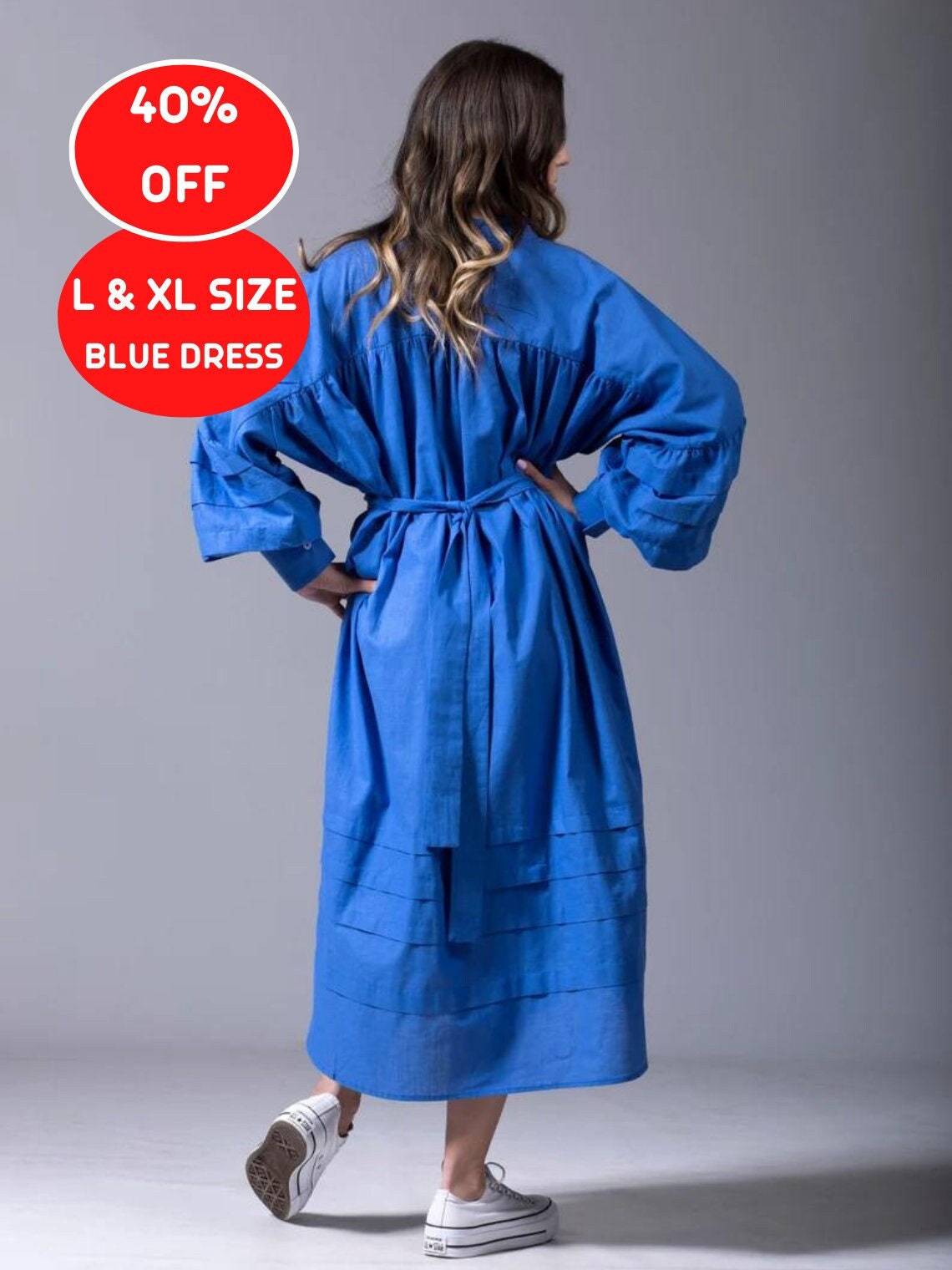 40% Sale Größe L & Xl, Baumwoll Sommerkleid, Midi Kleid, Blaues Kleid Damen, Bademode Mit Gürtel, Oversized Kaftan, Weiches von ASTRAEAFASHION