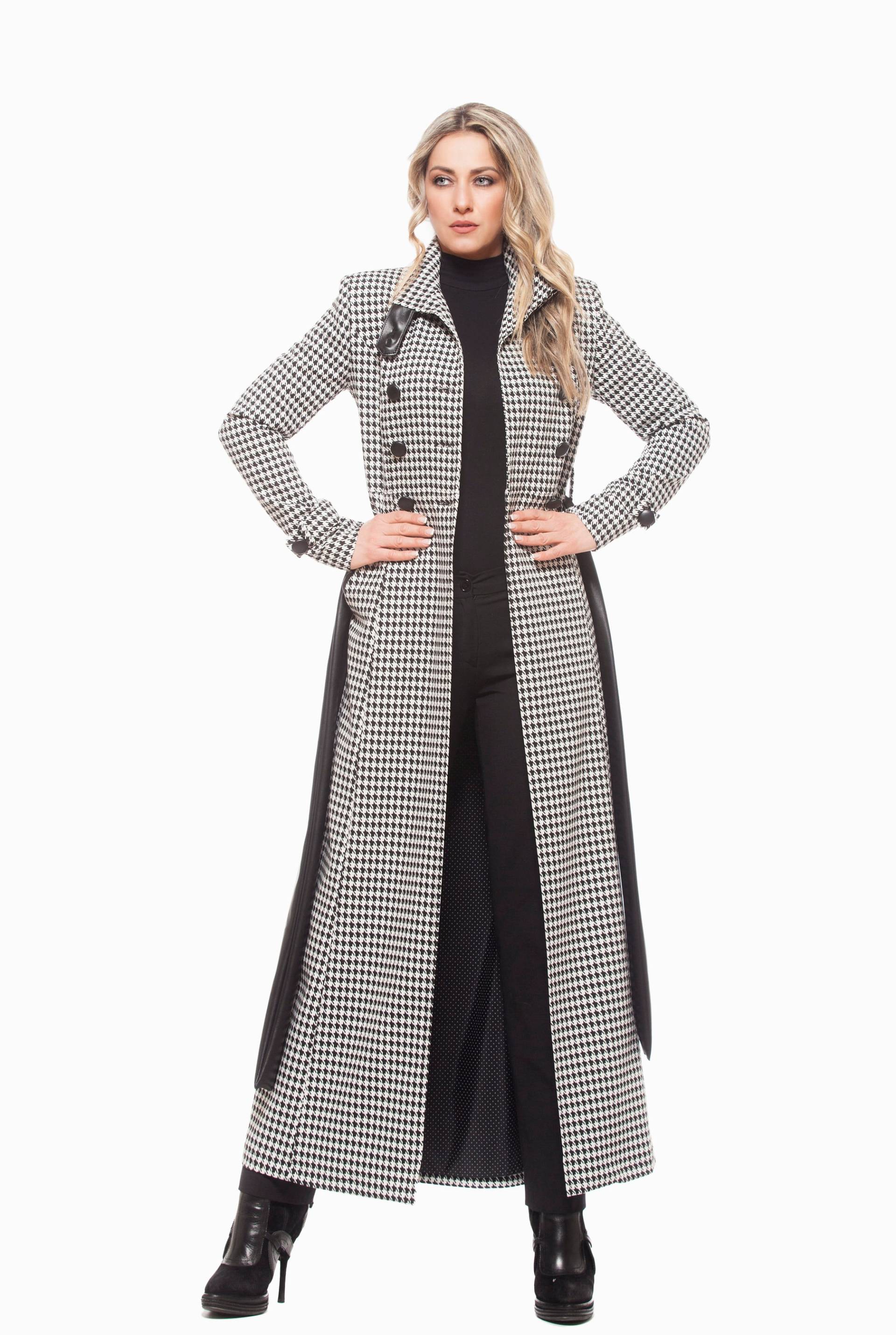 Frauen Mantel, Hahnentritt Plus Größe Kleidung, Langer Knopf Wintermantel, Warmer Grauer Herbst Mantel von ASTRAEAFASHION