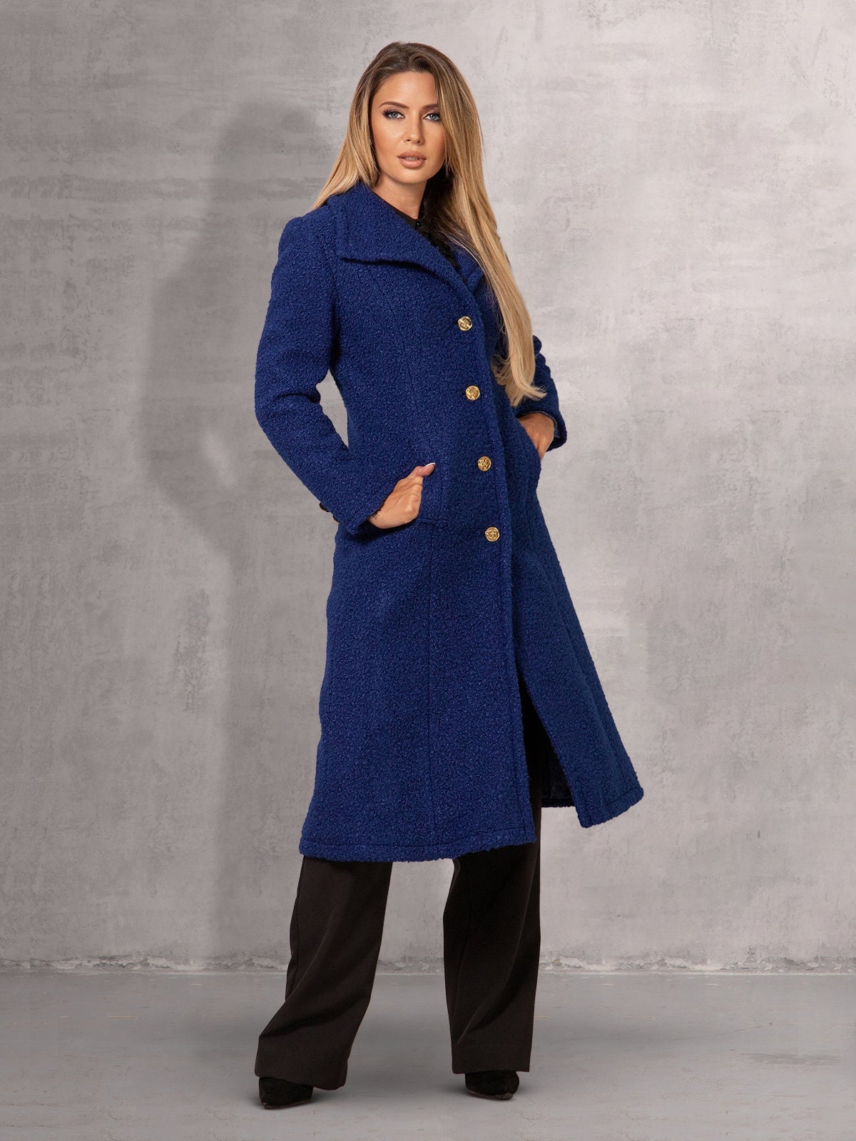 Gerader Mantel Für Frauen, Blauer Wintermantel, Wolle Kaschmir Mantel, Plus Größe Kleidung, Warmer Naturmantel, Knielanger Wintermantel von ASTRAEAFASHION