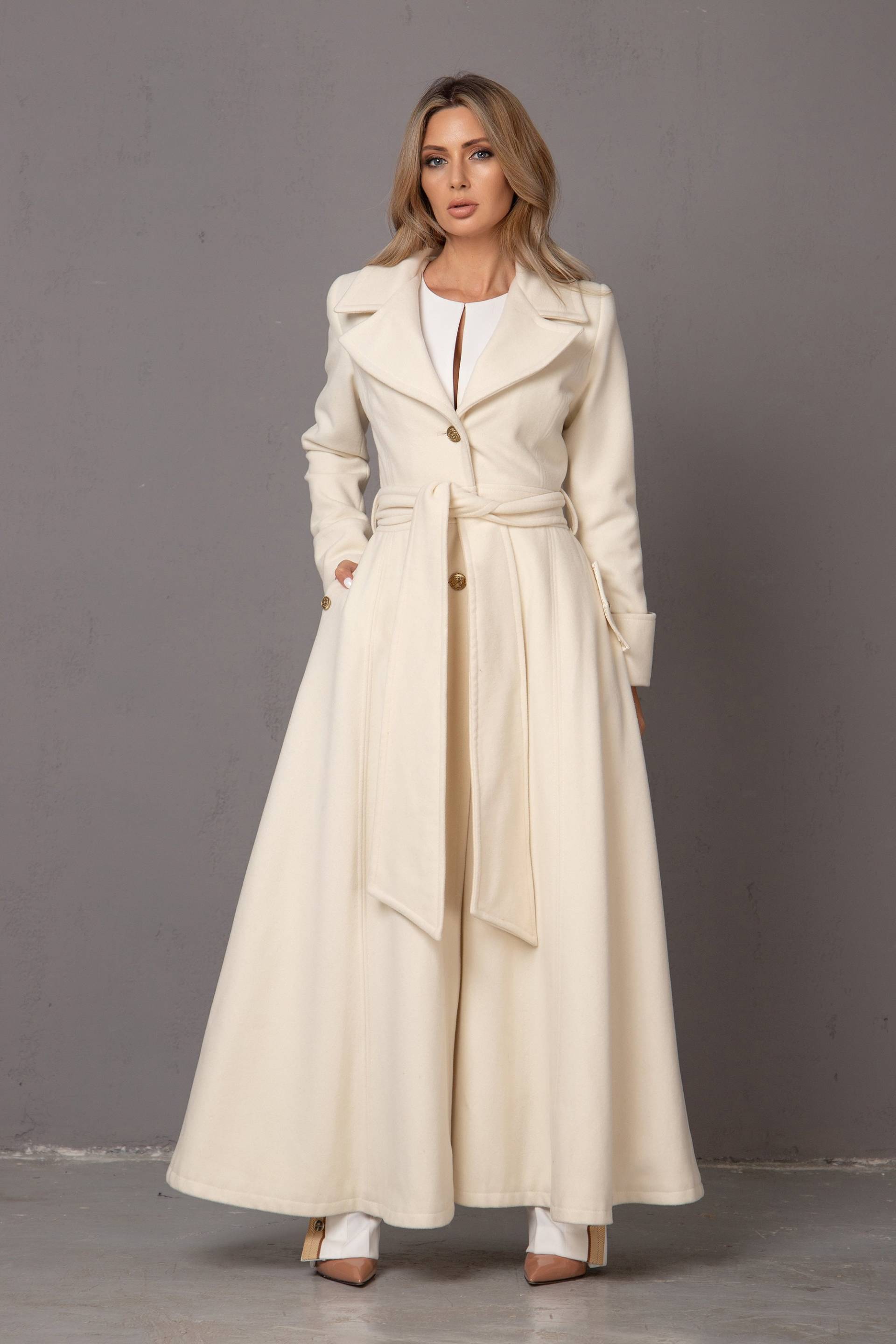 Winter Hochzeit Langer Mantel, Off-White Boden-Länger Wolle Kaschmir Wickelmantel, Elfenbein Braut Trenchcoat, Prinzessinnen Mantel von ASTRAEAFASHION