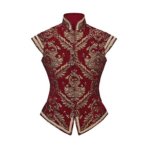 ASTRICOS Erwachsene Männer Renaissance Tudor Elizabethan Weste Cosplay Kostüm Pirat Kolonial Wams Weste Kostüm (Rot, XXL) von ASTRICOS