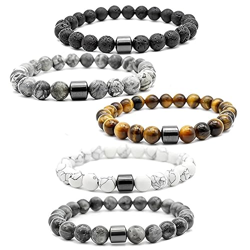 5 Stücke Anti-Angst Armband - Raucherentwöhnung, Magnetfeldtherapie, Chakra Mit 8 mm Naturstein Halbedelstein Perlen für Männer Und Frauen - Geschenk von ASTRL