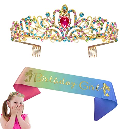 ASTRL Geburtstag Schärpe und Tiara für Frauen | Regenbogen Farbverlauf Geburtstag Schärpe und Tiara Set | Geburtstag Stirnband für Mädchen | Haarschmuck für Party | Geburtstag Tiaras Kronen von ASTRL