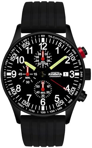 ASTROAVIA Herren-Armbanduhr Chronograph Quarz Silikon Armband schwarz N31BK6 von ASTROAVIA