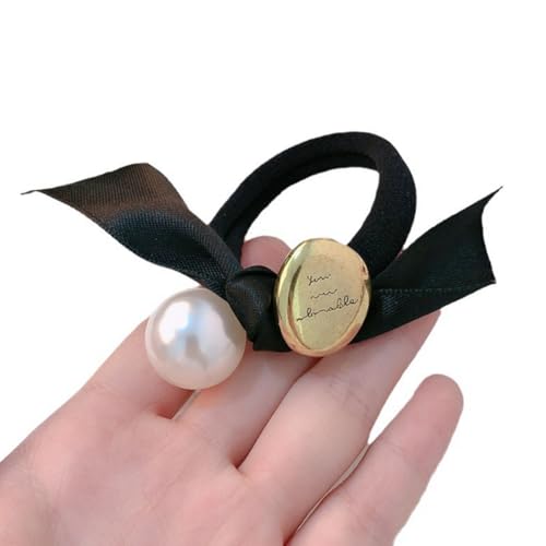 Haargummis mit geometrischen Metallperlen, elastisch, Haargummis, Pferdeschwanz-Halter, Haarschmuck für Mädchen und Damen (Silber und Gold), 2 Stück von ASTRQLE