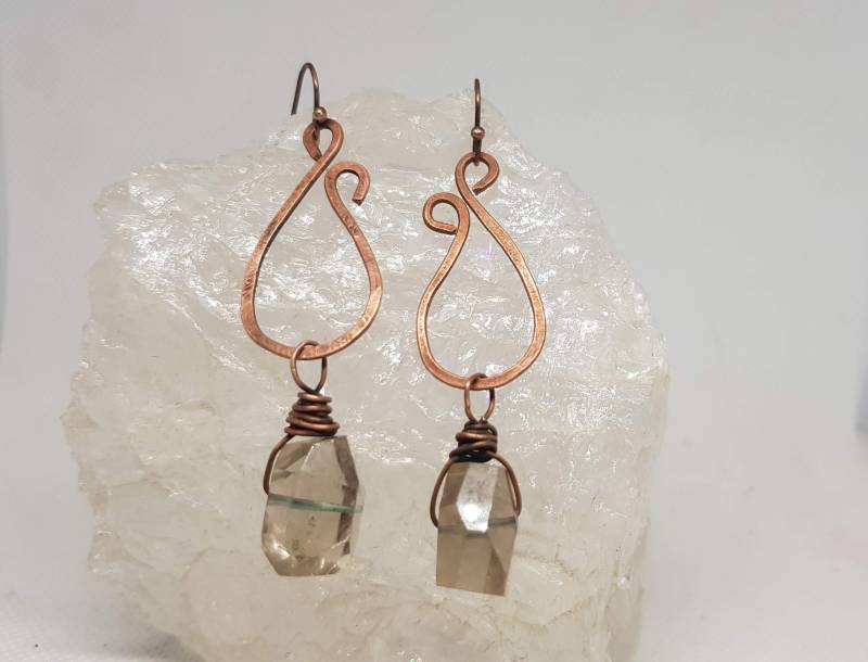 Ohrringe, Handgefertigte Kupferdrahtohrringe Mit Rauchquarzstein, Kronleuchterohrringe, Edelstein Kostenloser Versand von ASUlrichDesign
