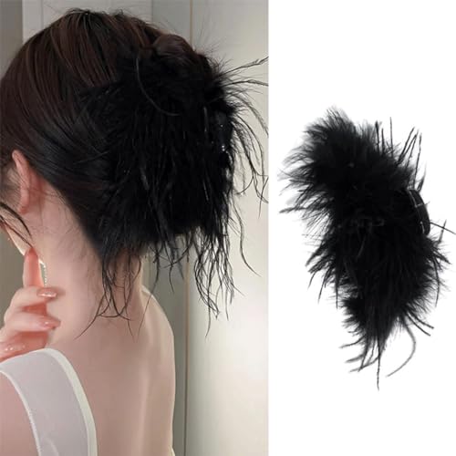Klaue Haarspange Strauß Flauschiges Fell Haar Pferdeschwanz Hai Clip für Frauen Halloween Karneval Geburtstag Party (Schwarz) von ASVNRES