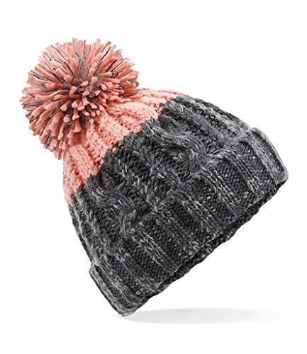 ASVP Shop Korkenzieher Zopfstrickmütze einfarbig Herren Damen Beanie Warm Winter Pom Wooly Cap, Graphitgrau/Blush, One size von ASVP Shop