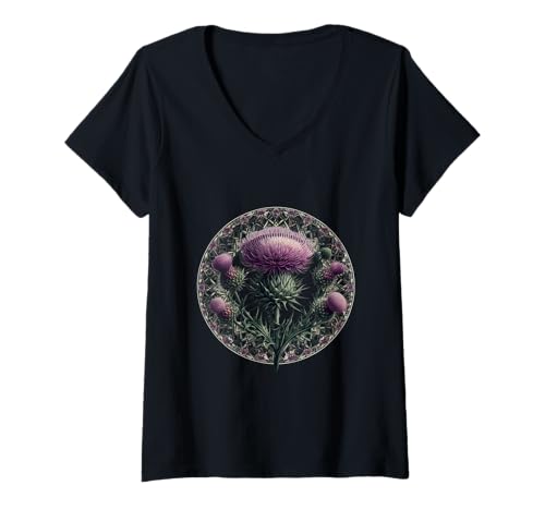Damen Distel Blume Schottland Liebe Schottische Distel Hymne T-Shirt mit V-Ausschnitt von ASVP Shop