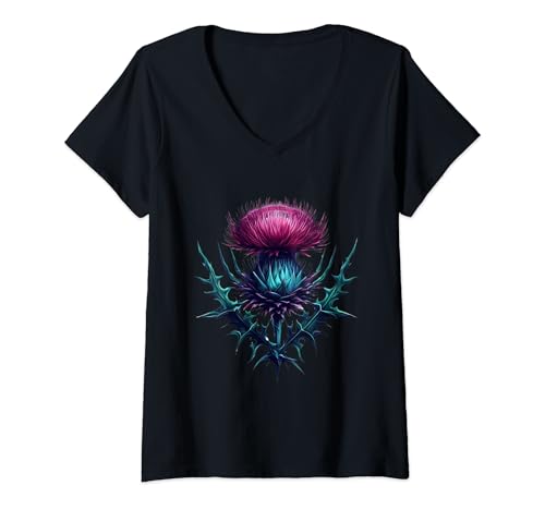 Damen Distel Blume Schottland Liebe Schottische Distel T-Shirt mit V-Ausschnitt von ASVP Shop