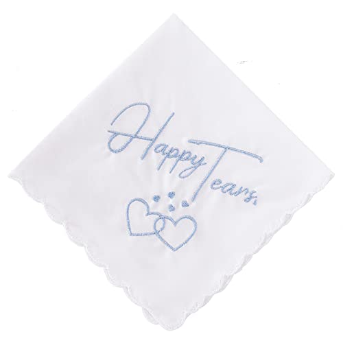 ASVP Shop Hochzeit Taschentuch in Blau – Hochwertige Baumwolle, Perfekt für Braut, Mutter oder Gäste, 'Happy Tears' Stickerei, One Size, Unisex, Hochzeitsgeschenk von ASVP Shop