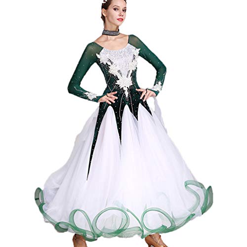 ASXSY Standard Ballsaal Tanzkleider Damen Walzer Tanzkleidung Stickerei Tango Übungskleid Mesh Langarm Moderne Tanzkleidung für professionelle Leistung von ASXSY