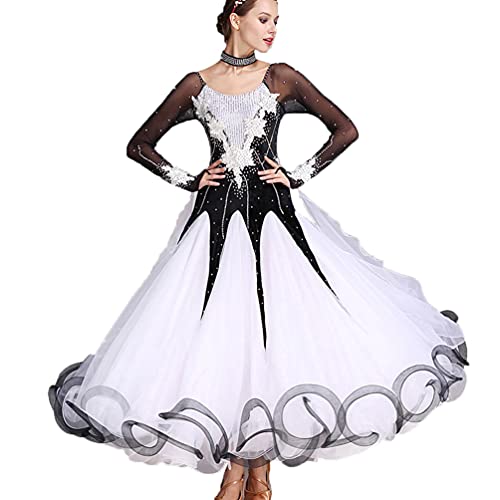 ASXSY Standard Ballsaal Tanzkleider Damen Walzer Tanzkleidung Stickerei Tango Übungskleid Mesh Langarm Moderne Tanzkleidung für professionelle Leistung von ASXSY