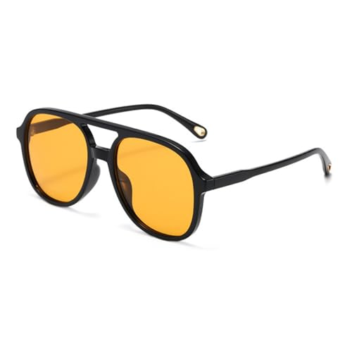 ASYHV Retro Rund Sport-Sonnenbrille Damen Herren Doppelsteg Design Perfekt für Outdoor & Mode UV Schutz (Schwarz/Gelb) von ASYHV
