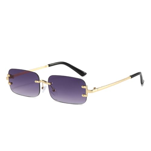 ASYHV Vintage Rechteckige Randlose Sonnenbrille Frauen Männer Leichter Metallrahmen Unisex Design Für Mode Outdoor UV Schutz (Gold/Gradientgrau) von ASYHV