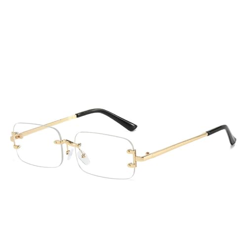 ASYHV Vintage Rechteckige Randlose Sonnenbrille Frauen Männer Leichter Metallrahmen Unisex Design Für Mode Outdoor UV Schutz (Gold/Weiß) von ASYHV