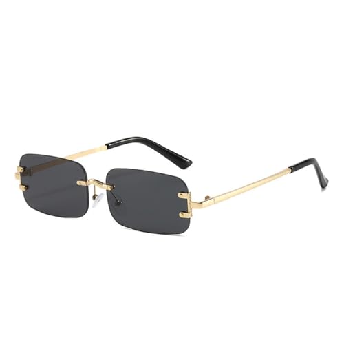 ASYHV Vintage Rechteckige Randlose Sonnenbrille Frauen Männer Leichter Metallrahmen Unisex Design Für Mode Outdoor UV Schutz (Gold/schwarz grau) von ASYHV