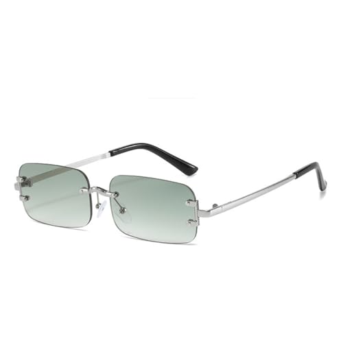 ASYHV Vintage Rechteckige Randlose Sonnenbrille Frauen Männer Leichter Metallrahmen Unisex Design Für Mode Outdoor UV Schutz (Silber/Gradientgrün) von ASYHV