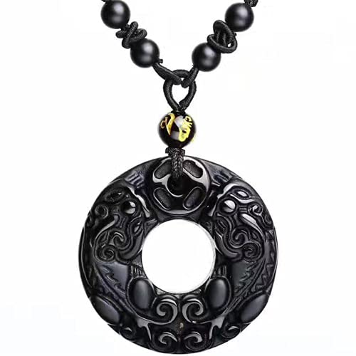 ASZHQUXIUAS Feng Shui Jade Halskette für Damen und Herren Halskette mit Pixiu-Schnallenanhänger aus natürlichem Obsidian, geschnitztes Glücksamulett Edelstein, Modeschmuck, 1 Stück von ASZHQUXIUAS