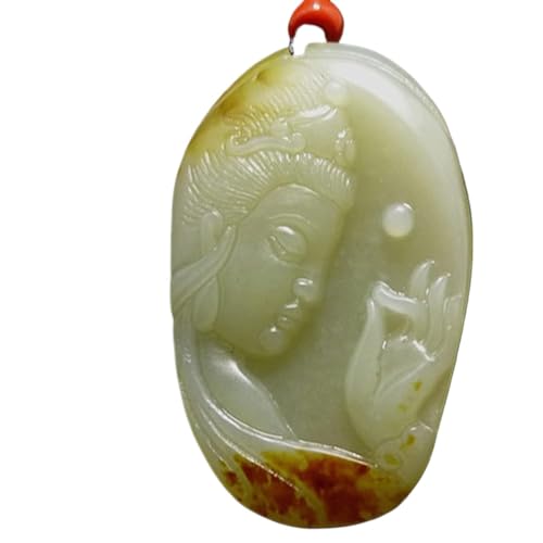 ASZHQUXIUAS Feng Shui Jade Halskette für Damen und Herren Natürliche Hetian Jade Guanyin Halskette, Feng Shui Amulett for Reiki Meditation, Reichtum Glück Talisman, 1 Stück 50x35x9mm von ASZHQUXIUAS