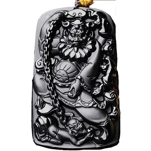 ASZHQUXIUAS Feng Shui Jade Halskette für Damen und Herren Natürliche chinesische handgeschnitzte Obsidian-Zhongkui-Anhänger-Halskette, Modeschmuck-Geschenk, 1 Stück von ASZHQUXIUAS