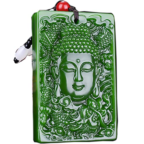 ASZHQUXIUAS Feng Shui Jade Halskette für Damen und Herren Natürliche grüne Jade Buddha Anhänger Halskette, Edelstein Charm Schmuck Mode Accessoire 60x40x10mm 1Stk von ASZHQUXIUAS