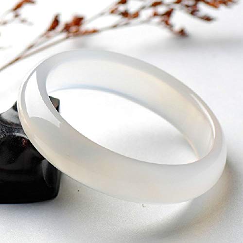 ASZHQUXIUAS Jade Armband, Chinesisches Armband, Natürliches weißes Achat Armband, Chalcedon Armband, Kristall Jade Armband mit Box,(58mm) von ASZHQUXIUAS
