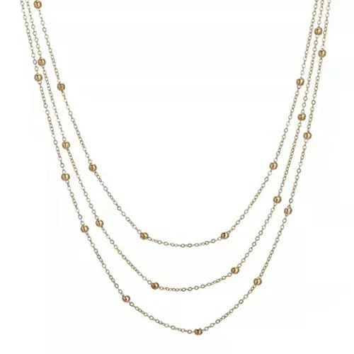 ASZHQUXIUAS Silberkette, Mode Damen Layered Kette Halskette Einfache Retro Runde Perlen Anhänger 1435-Gold(Gold) von ASZHQUXIUAS