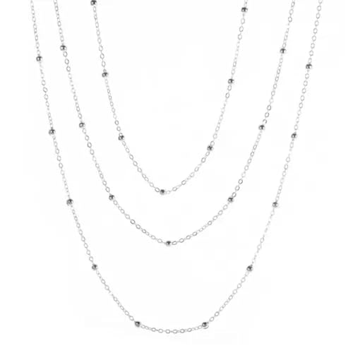 ASZHQUXIUAS Silberkette, Mode Damen Layered Kette Halskette Einfache Retro Runde Perlen Anhänger 1435-Gold(Silver) von ASZHQUXIUAS