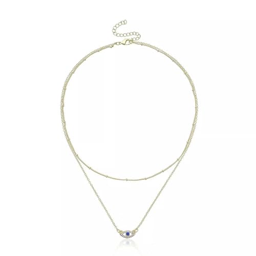 ASZHQUXIUAS Silberkette, Mode Frauen Doppelschicht Bösen blick Kristall Anhänger Halskette 0362 von ASZHQUXIUAS