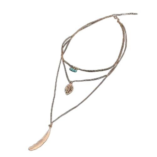 ASZHQUXIUAS Silberkette, Mode Frauen Kette Halskette Hohl Blatt Feder Runde Perle Mehrschichtiger Anhänger-Gold(Gold) von ASZHQUXIUAS