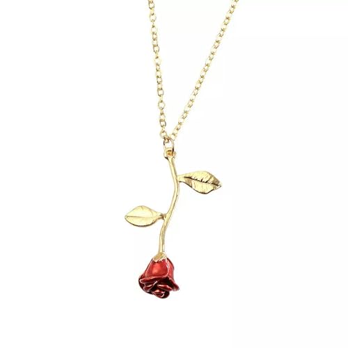 ASZHQUXIUAS Silberkette, Mode Frauen Rote Rose Blume Kette Kristall Strass Anhänger Halskette Schmuck von ASZHQUXIUAS