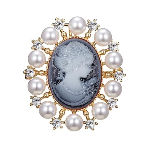 Brosche im Vintage-Stil mit Kunstperlen – Antikgoldfarbene Kamee-Brosche mit Strasssteinen for Damen – Modeschmuck for Weihnachten von ASZHQUXIUAS