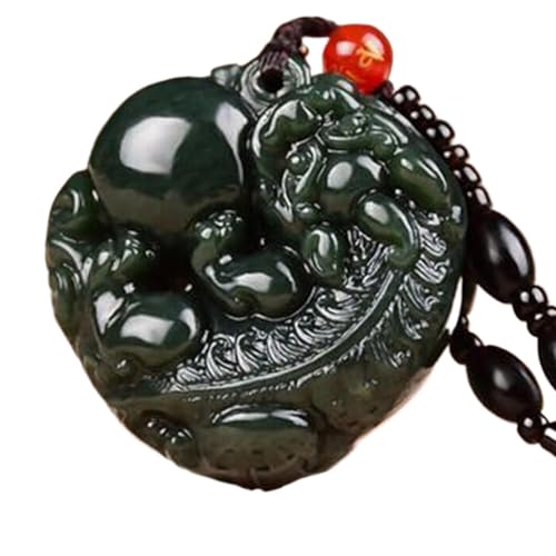 Feng Shui Jade Halskette für Damen und Herren Feng Shui Pi Xiu Amulett-Halskette, handgefertigter natürlicher Hetian-Jade-Anhänger for Wohlstand, Reichtum, Reiki-Chakra-Meditationsgeschenk, 1 Stück von ASZHQUXIUAS