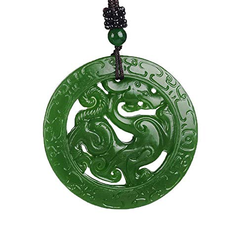 Feng Shui Jade Halskette für Damen und Herren Handgeschnitzte doppelseitige Halskette mit Drachen-Jade-Anhänger, hohles Amulett, Glücksgeschenk for Männer, natürlicher Edelstein, 50 x 8 mm, 1 Stück von ASZHQUXIUAS
