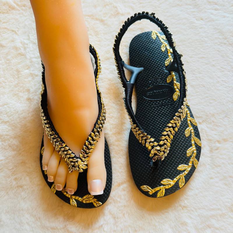 Handverzierte Original Havaianas - Unikat Personalisiert Flip Flops Bling Mit Kristallen Und Ziersteinen Schwarz Sparkle Sandalen von ASandalendelux