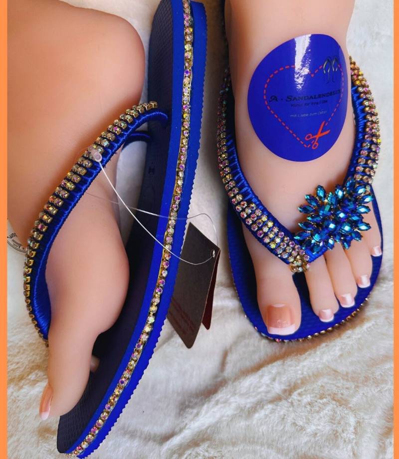 Hochwertige Handgefertigte Havaianas Strass Verziert Strandschuhe Seitlich Eingesetzte Strassbänderhavaianas Luxus Flip-Flops Einzigartige von ASandalendelux