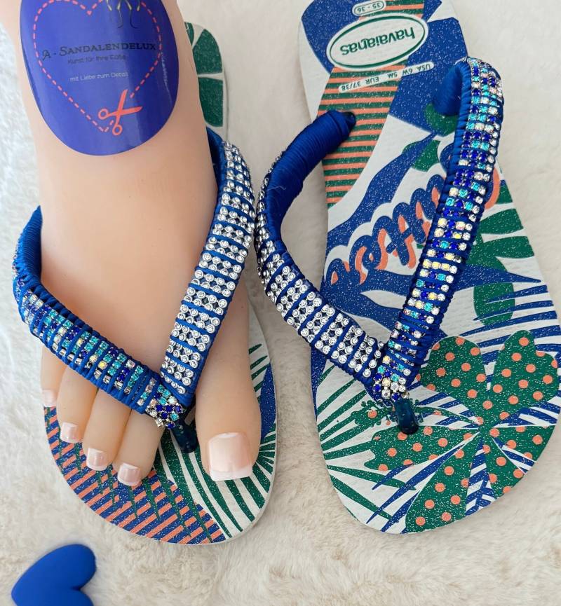 Original Havaianas Modell Top Festa-Unikat -Flip Flops-Bling-Mit Kristallen Und Ziersteinen, Blau - Sparkle Sandalen Original Havaianas Modell Top Festa-Unikat -Flip Flops-Bling-Mit Kristallen Und Ziersteinen, Blau - Sparkle Sandalen von ASandalendelux