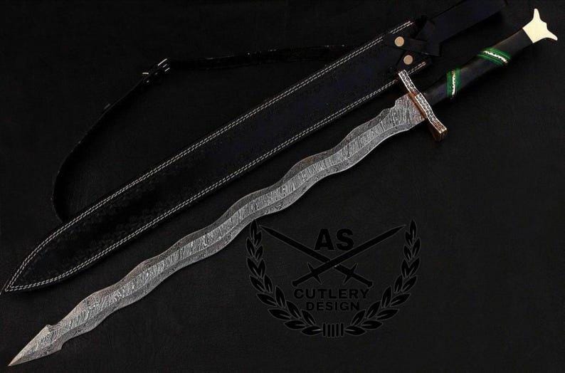 Spezialangefertigtes Schwert Aus Damast-stahl 76 cm Mit Lederscheide von AScutlerydesigns