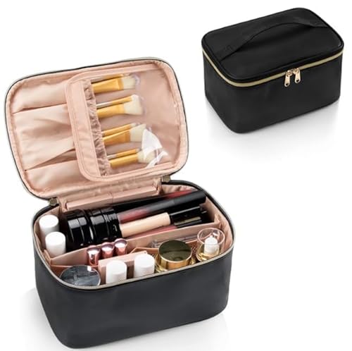 ASelected Kulturtasche Damen Groß Makeup Bag Wasserdichtem Kosmetiktasche mit Bürstenfach PU Leder Tragbare Makeup Bag für Wochenendausflüge oder den Täglichen Gebrauch von ASelected