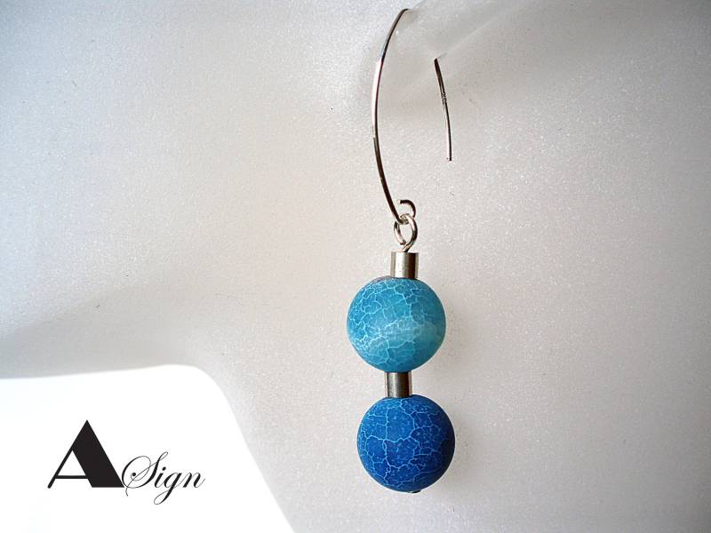 A Sign Arktic Blue Achat Damen Ohrhänger/Hängeohrringe/Ohrringe/Durchzieher 925Er-Silber Blau-Hellblau von ASignSchmuckDesign