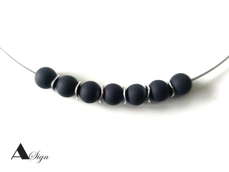 A Sign Black Polaris-Perlen Edelstahl Damen Halsreif/Halskette Schraubverschluss 40 Bis 52 cm Schwarz von ASignSchmuckDesign