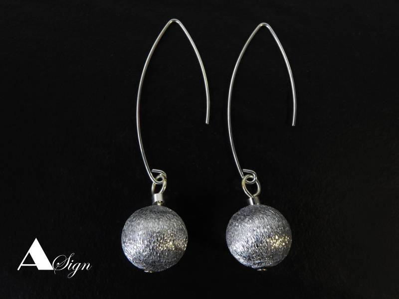 A Sign Brush Damen 925 Silber Ohrhänger/Durchzieher/Ohrringe/Hänger/ Aluminium-Perle Stardust Brillianteffekt 10 Mm von ASignSchmuckDesign