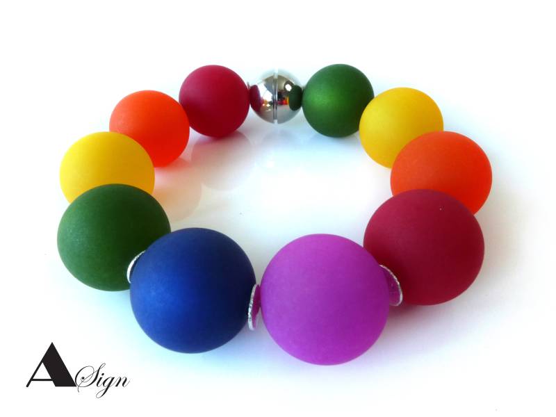 A Sign Freestyle Regenbogen Polaris-Perlen 18 Mm Damen Kugel-stretch-Gummi-Armband Silber/Bunt von ASignSchmuckDesign